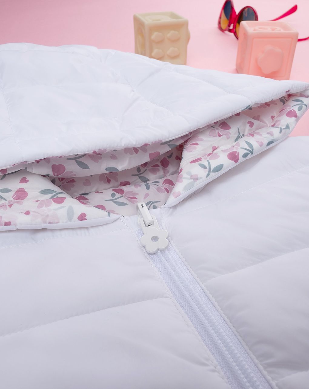 παιδικό μπουφάν puffer λευκό φλοράλ για κορίτσι - Prénatal