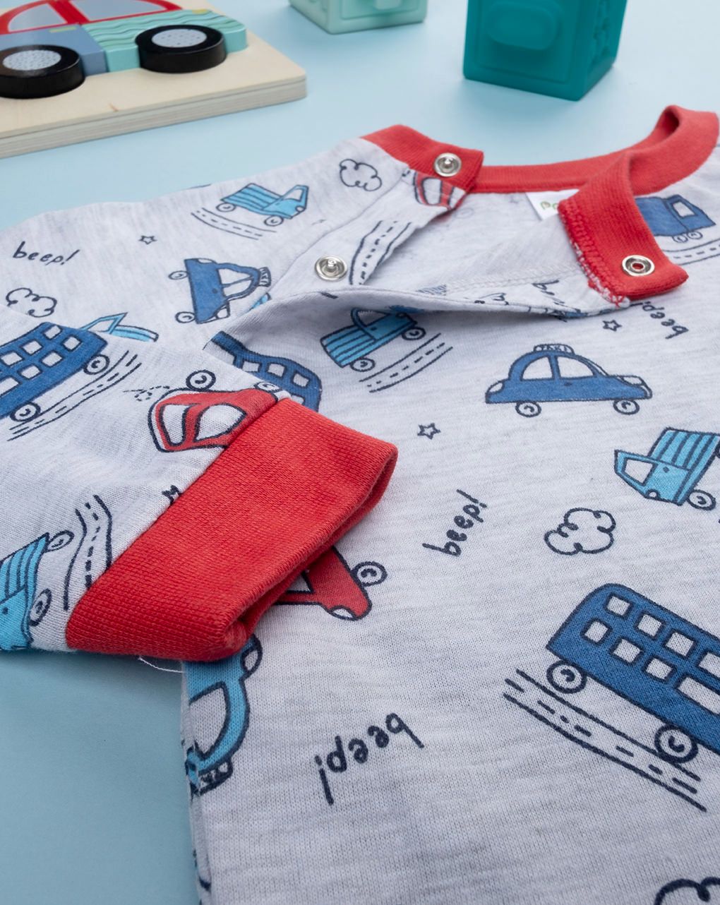 βρεφική ολόσωμη πιτζάμα γκρι με οχήματα για αγόρι - Prénatal