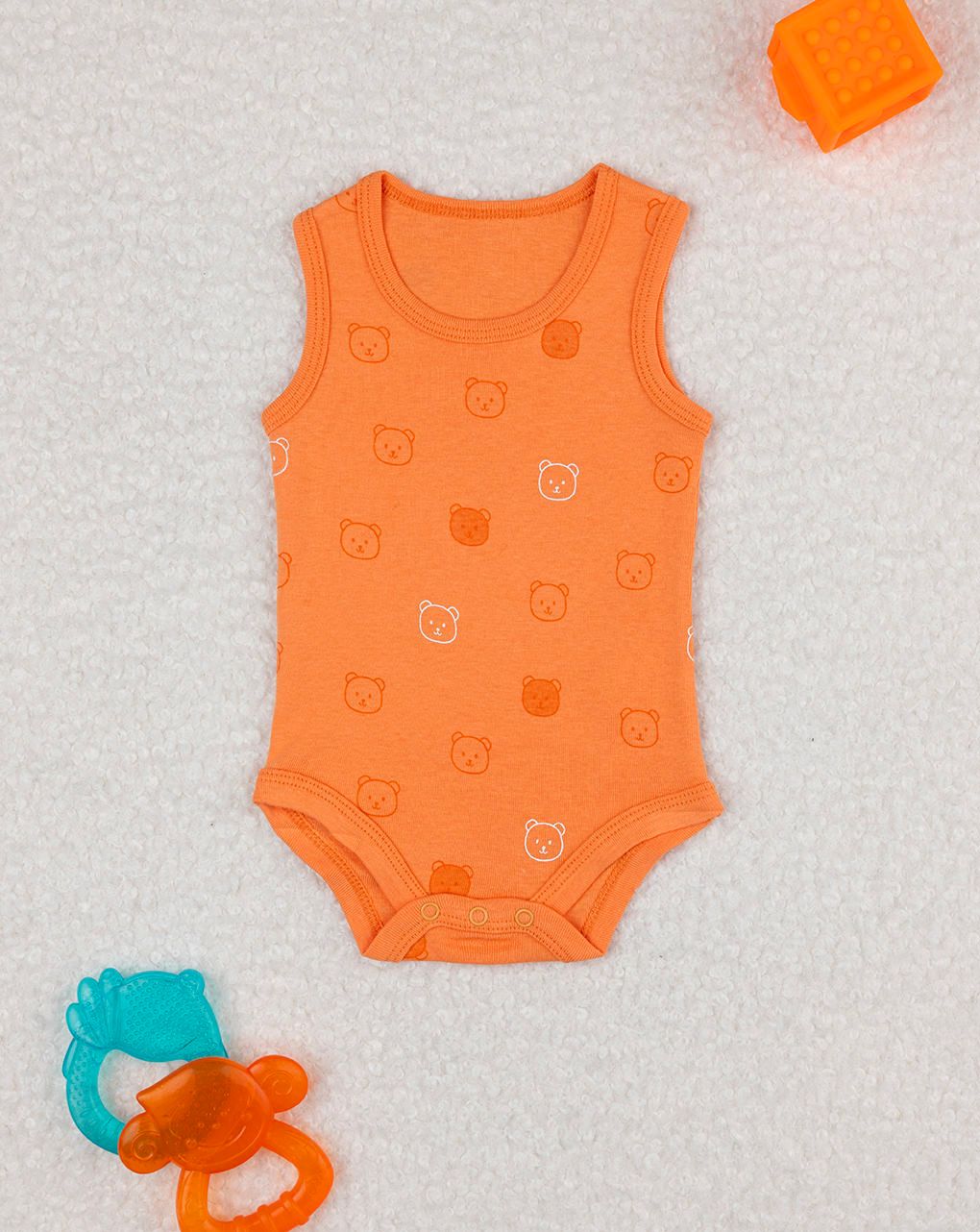 βρεφικό κορμάκι πορτοκαλί με αρκουδάκια για αγόρι
