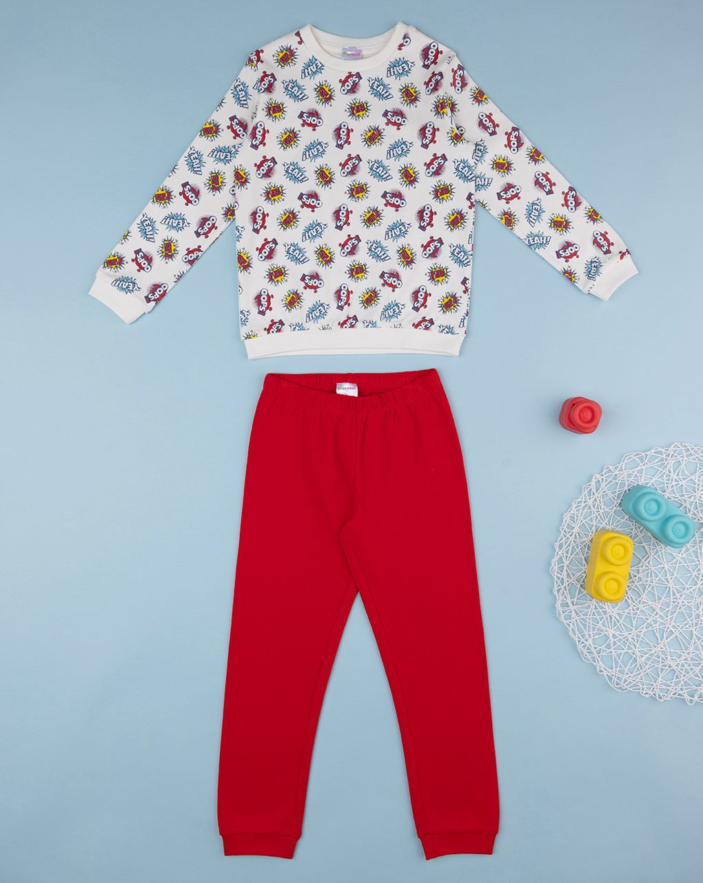 παιδική πιτζάμα λευκή/κόκκινη comics για αγόρι - Prénatal