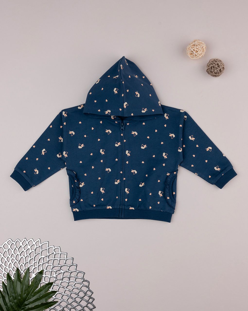 βρεφική ζακέτα φούτερ μπλε με πεταλούδες για κορίτσι