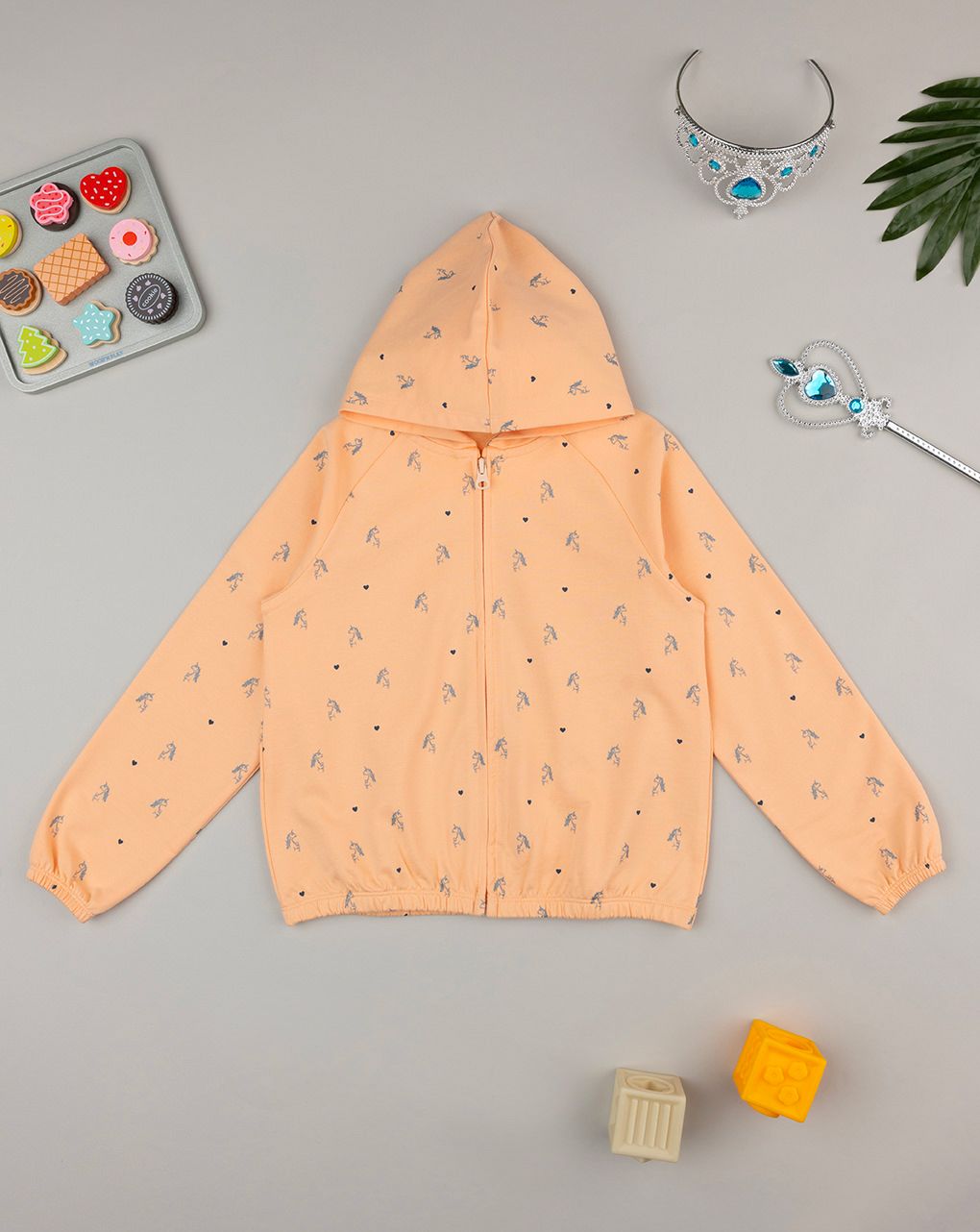 παιδική ζακέτα φούτερ πορτοκαλί με μονόκερους για κορίτσι