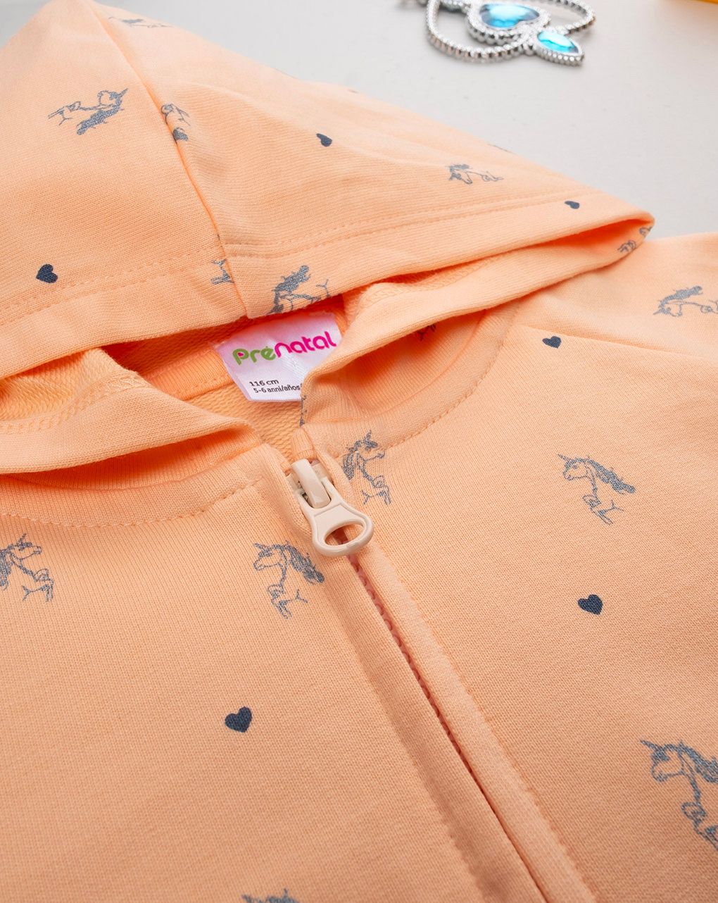 παιδική ζακέτα φούτερ πορτοκαλί με μονόκερους για κορίτσι - Prénatal