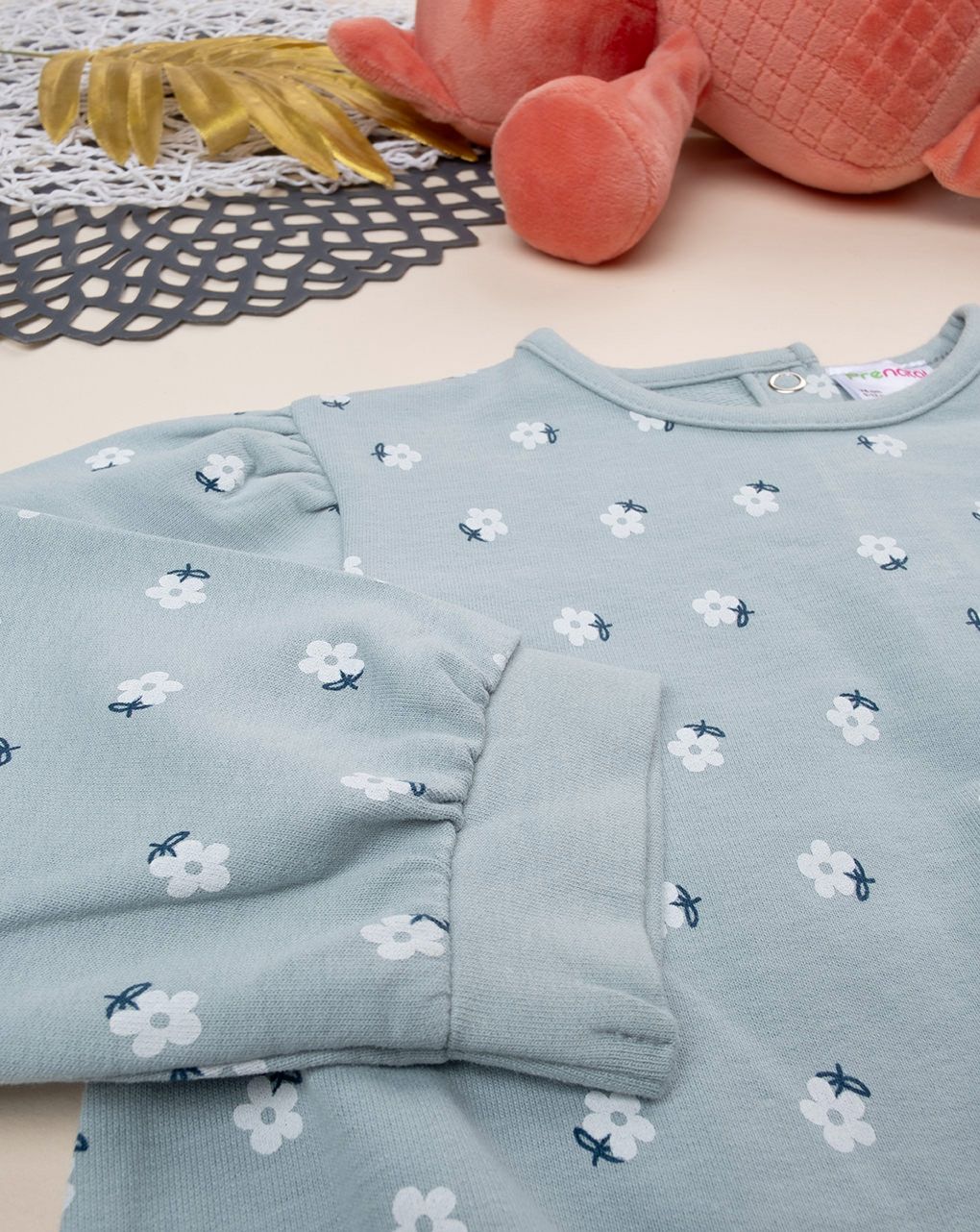 βρεφική μπλούζα φούτερ γκριζοπράσινη φλοράλ για κορίτσι - Prénatal
