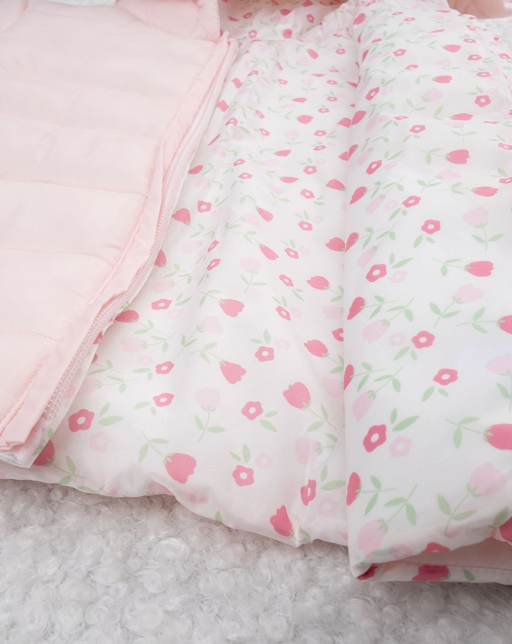 βρεφικό μπουφάν puffer ροζ φλοράλ για κορίτσι - Prénatal