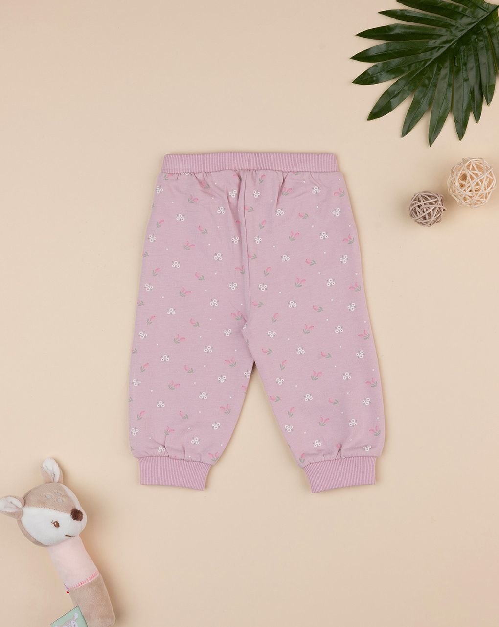 βρεφικό παντελόνι φόρμας ροζ με λουλούδια για κορίτσι - Prénatal