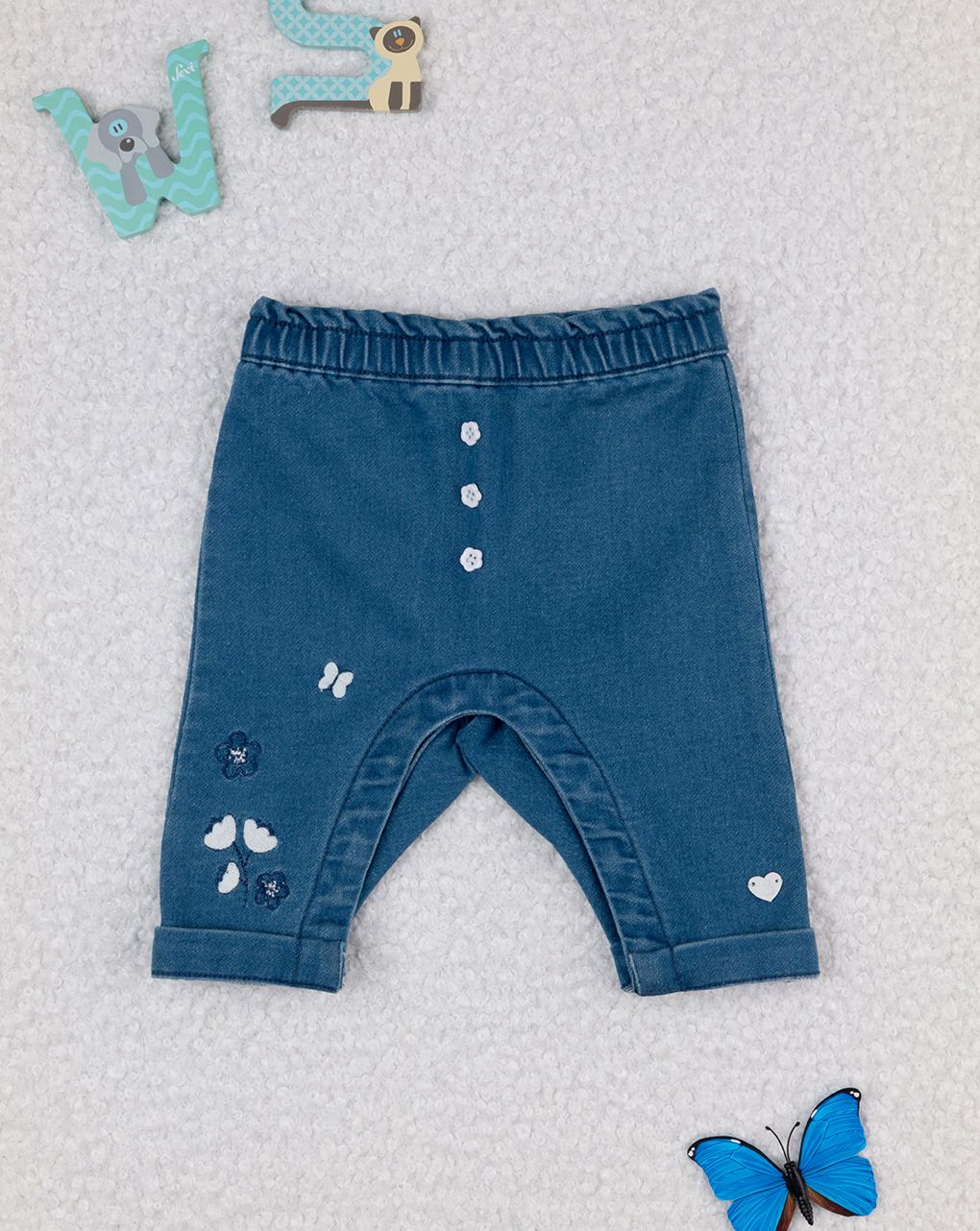 βρεφικό τζιν παντελόνι μπλε με λουλούδια για κορίτσι