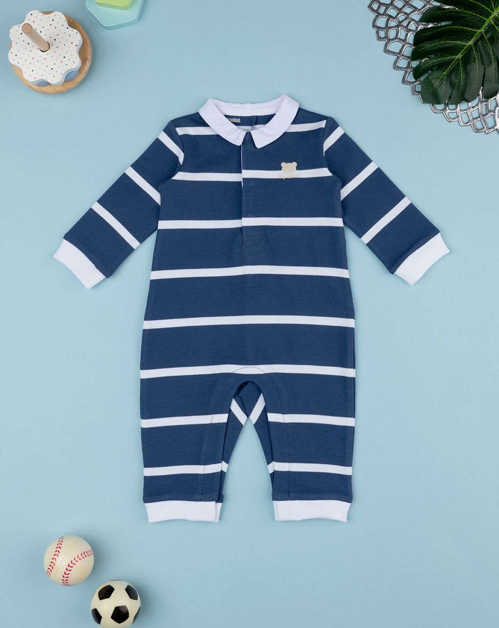 βρεφικό φορμάκι ριγέ μπλε/λευκό my bear για αγόρι