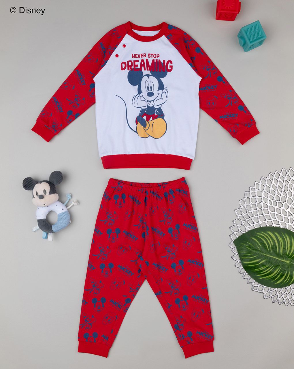 βρεφική πιτζάμα λευκή/κόκκινη mickey για αγόρι