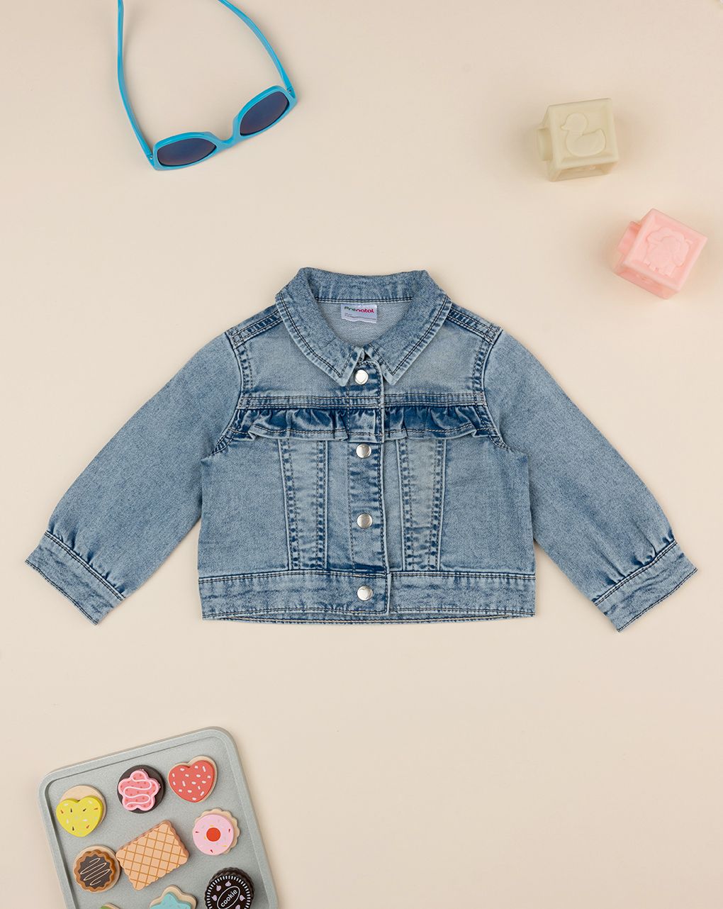 βρεφικό τζιν μπουφάν μπλε με βολάν για κορίτσι