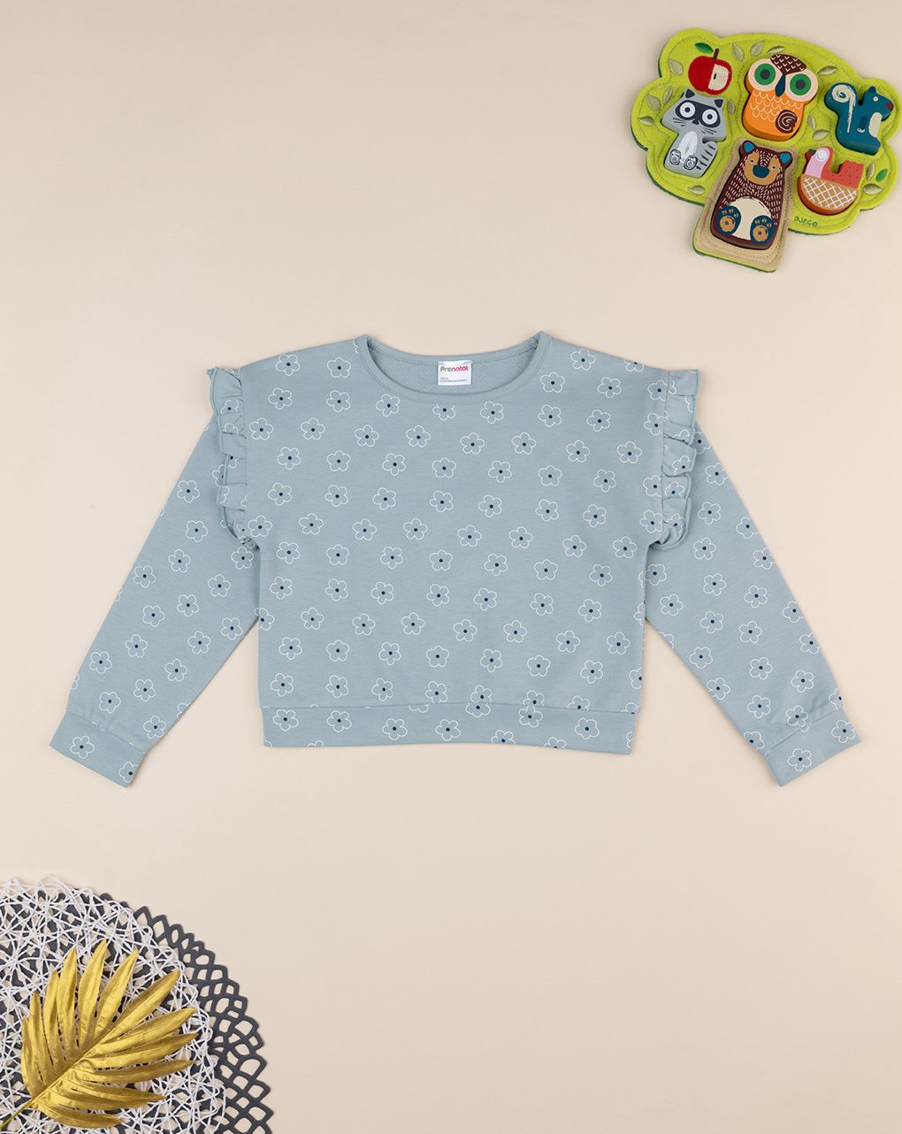 παιδική μπλούζα φούτερ γκριζοπράσινη με μαργαρίτες για κορίτσι