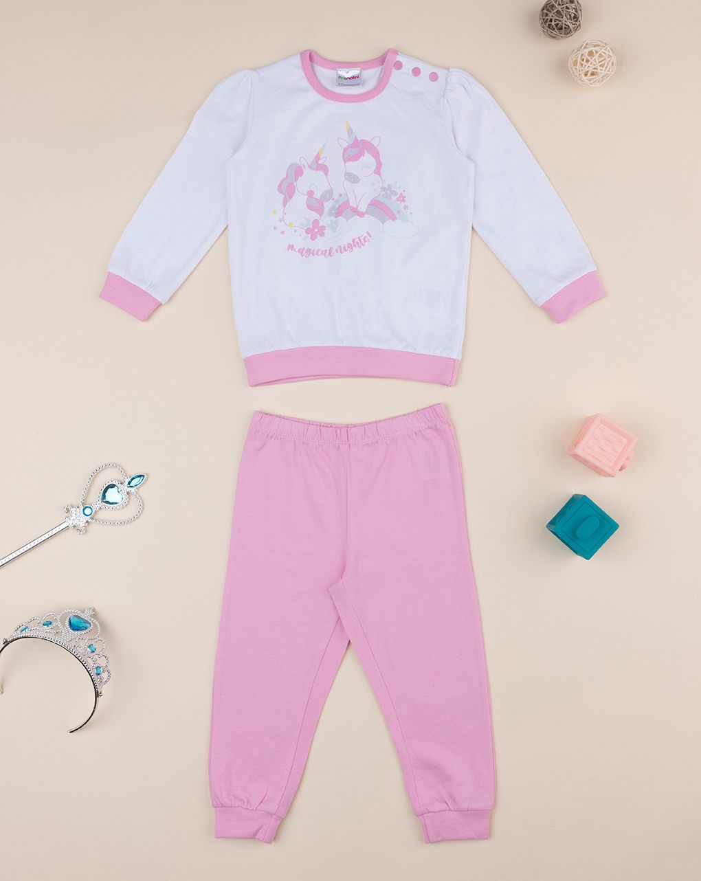 βρεφική πιτζάμα λευκή/ροζ μονόκερος για κορίτσι - Prénatal