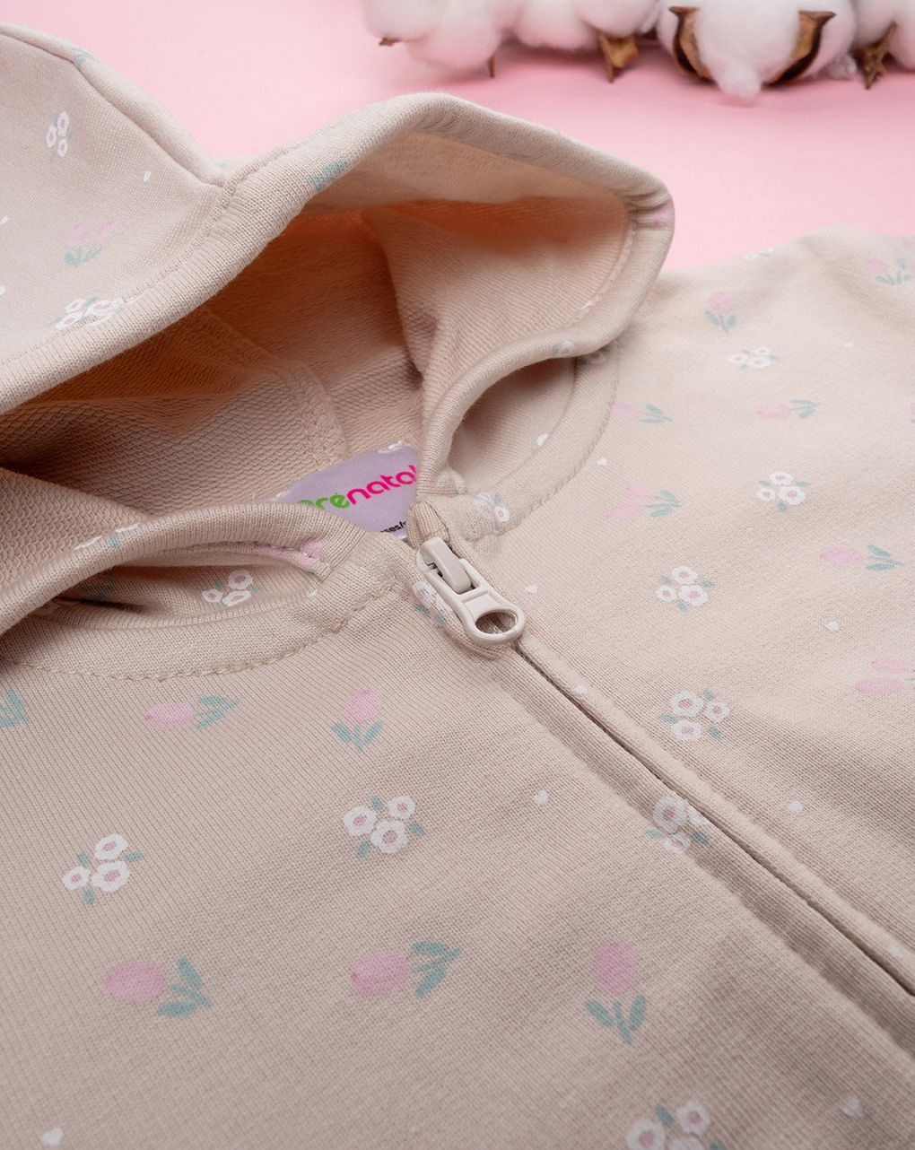 βρεφική ζακέτα φούτερ μπεζ με λουλούδια για κορίτσι - Prénatal