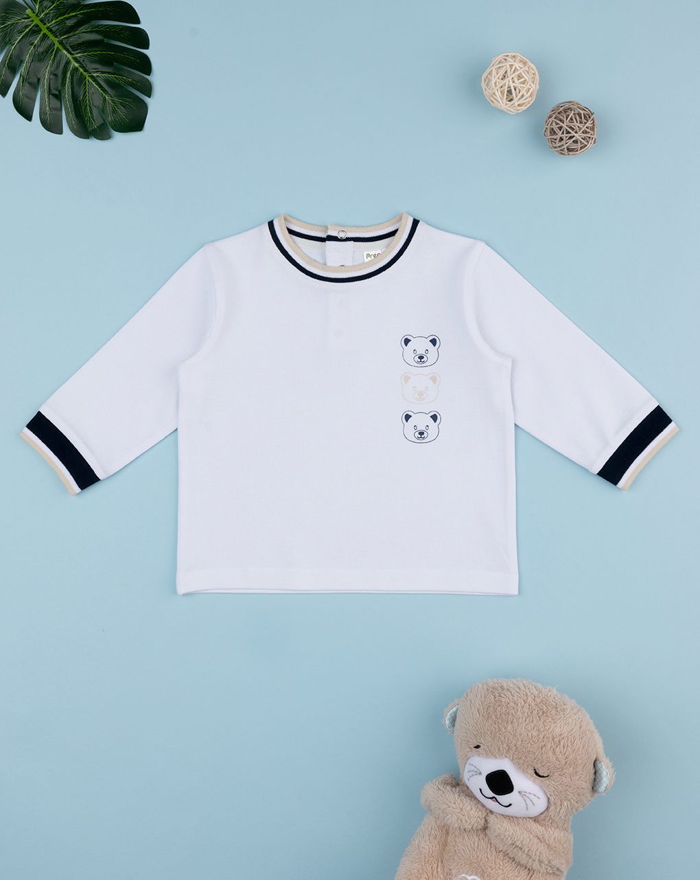 βρεφική μπλούζα λευκή με αρκουδάκια για αγόρι - Prénatal