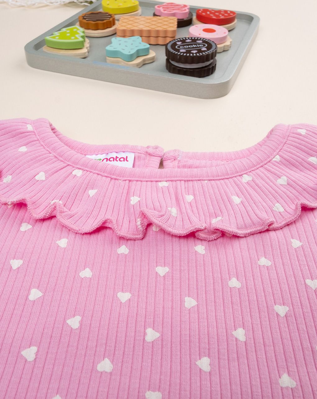 παιδική μπλούζα ριμπ ροζ με καρδούλες για κορίτσι - Prénatal