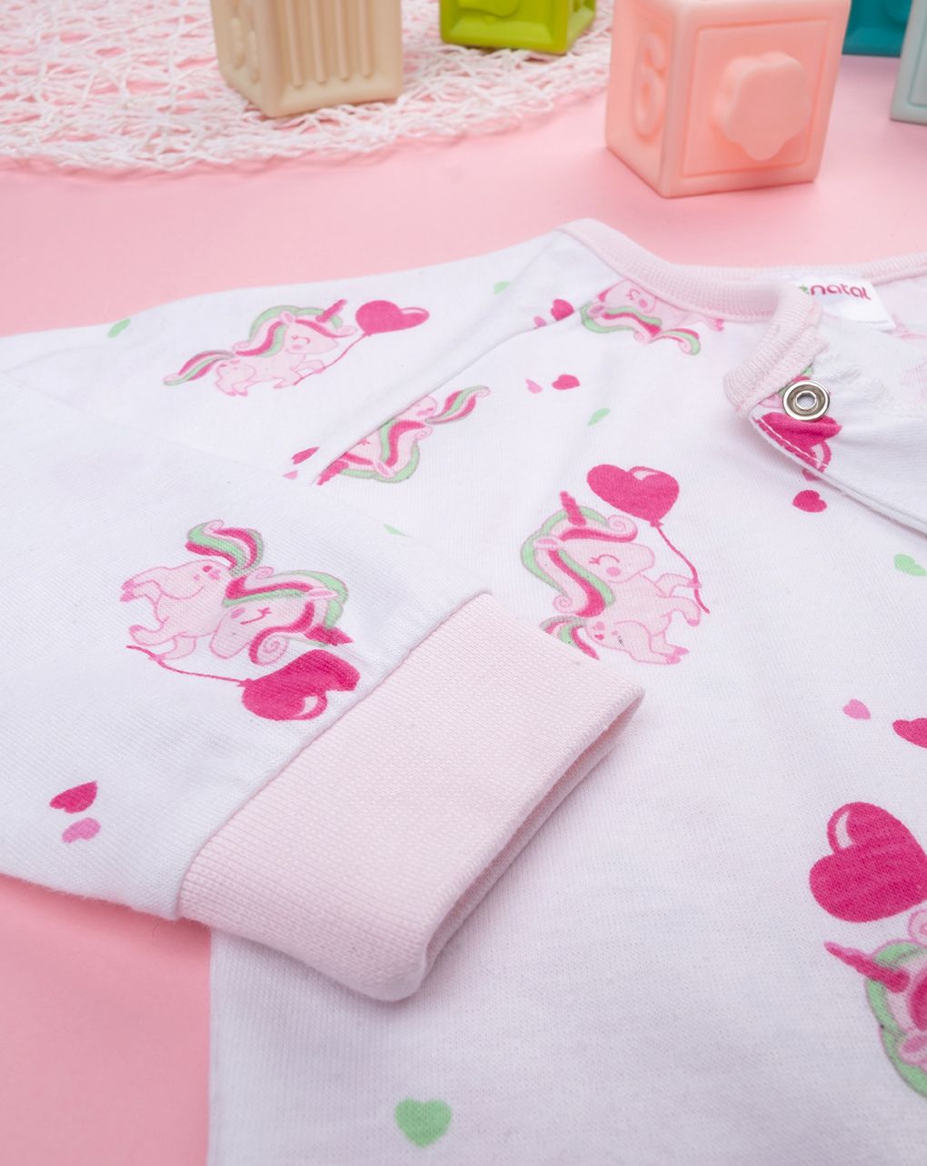 βρεφική ολόσωμη πιτζάμα λευκή με μονόκερους για κορίτσι - Prénatal