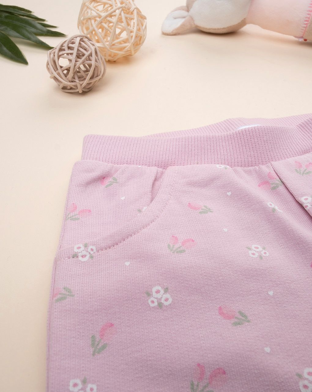 βρεφικό παντελόνι φόρμας ροζ με λουλούδια για κορίτσι - Prénatal