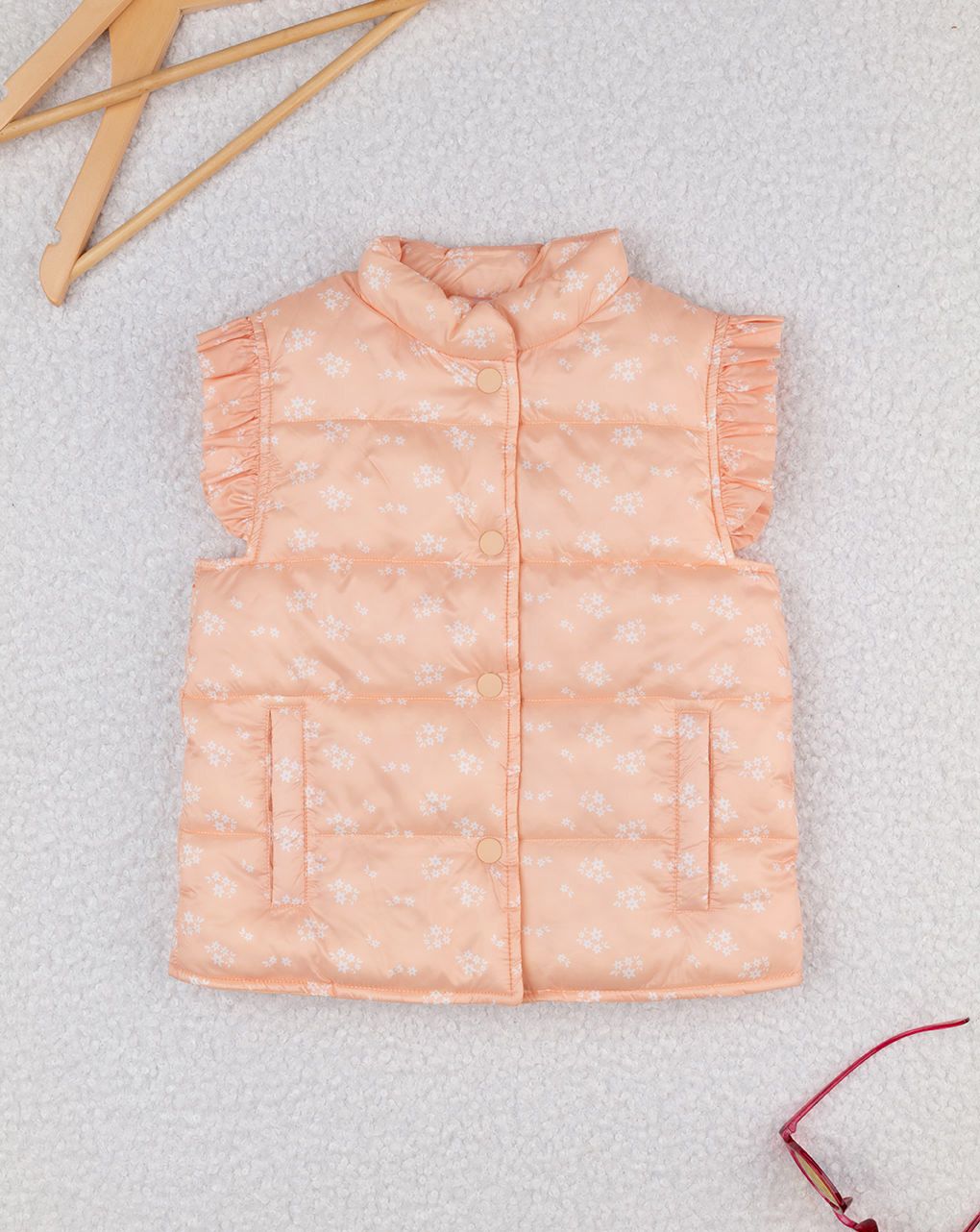 παιδικό αμάνικο μπουφάν πορτοκαλί φλοράλ για κορίτσι