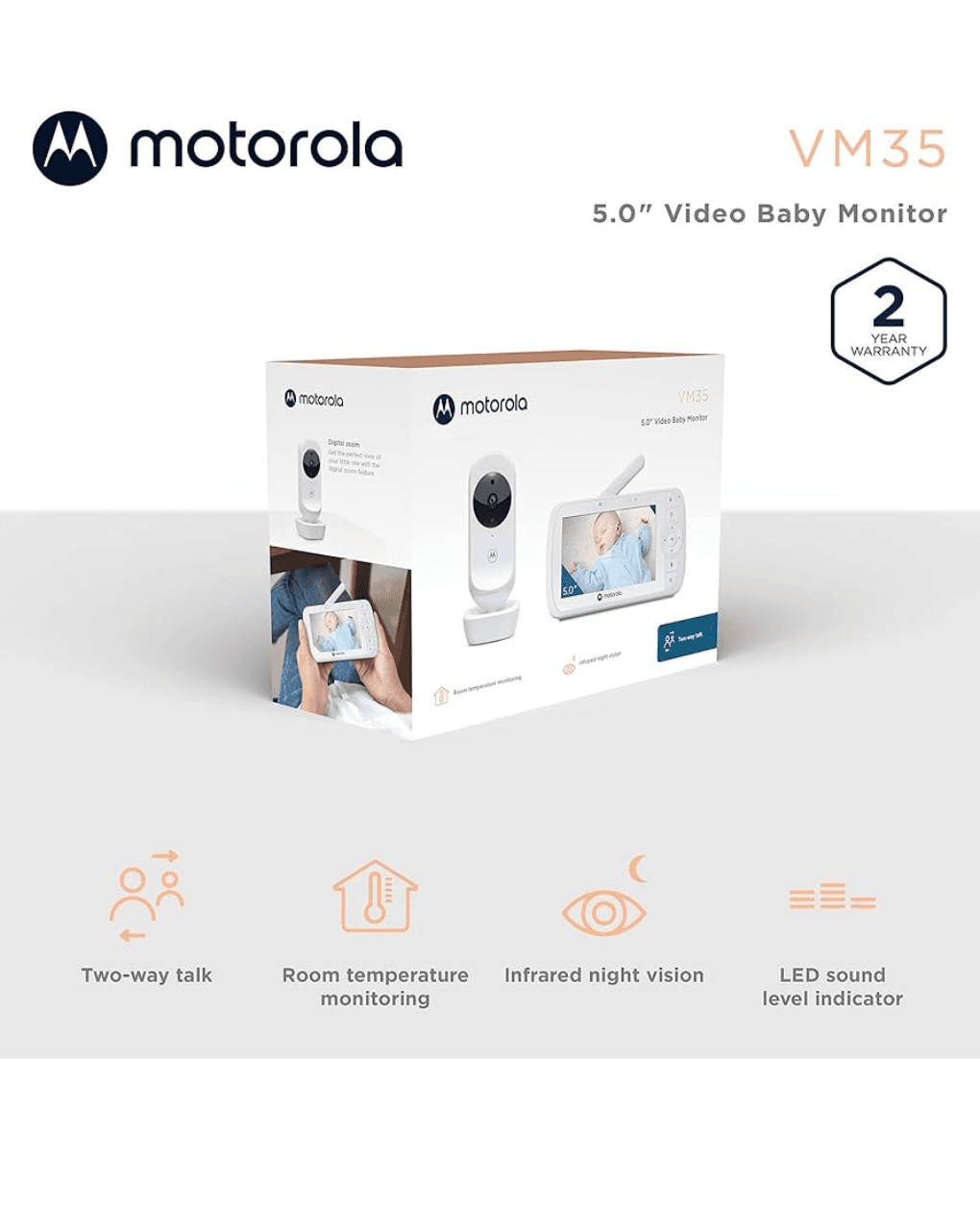 Motorola ασύρματη ενδοεπικοινωνία μωρού με κάμερα & οθόνη 5" vm35 - Motorola