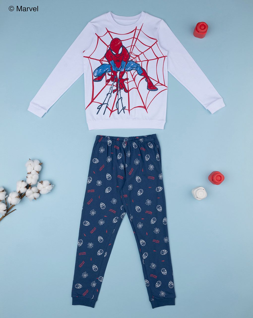 παιδική πιτζάμα λευκή/μπλε spiderman για αγόρι