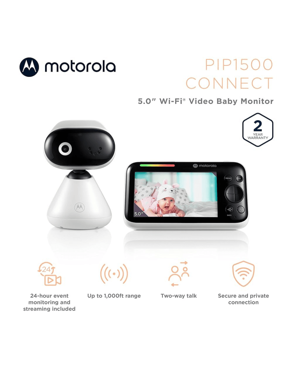 Motorola ενδοεπικοινωνία μωρού wi-fi με κάμερα & οθόνη 5" pip1500 connect - Motorola