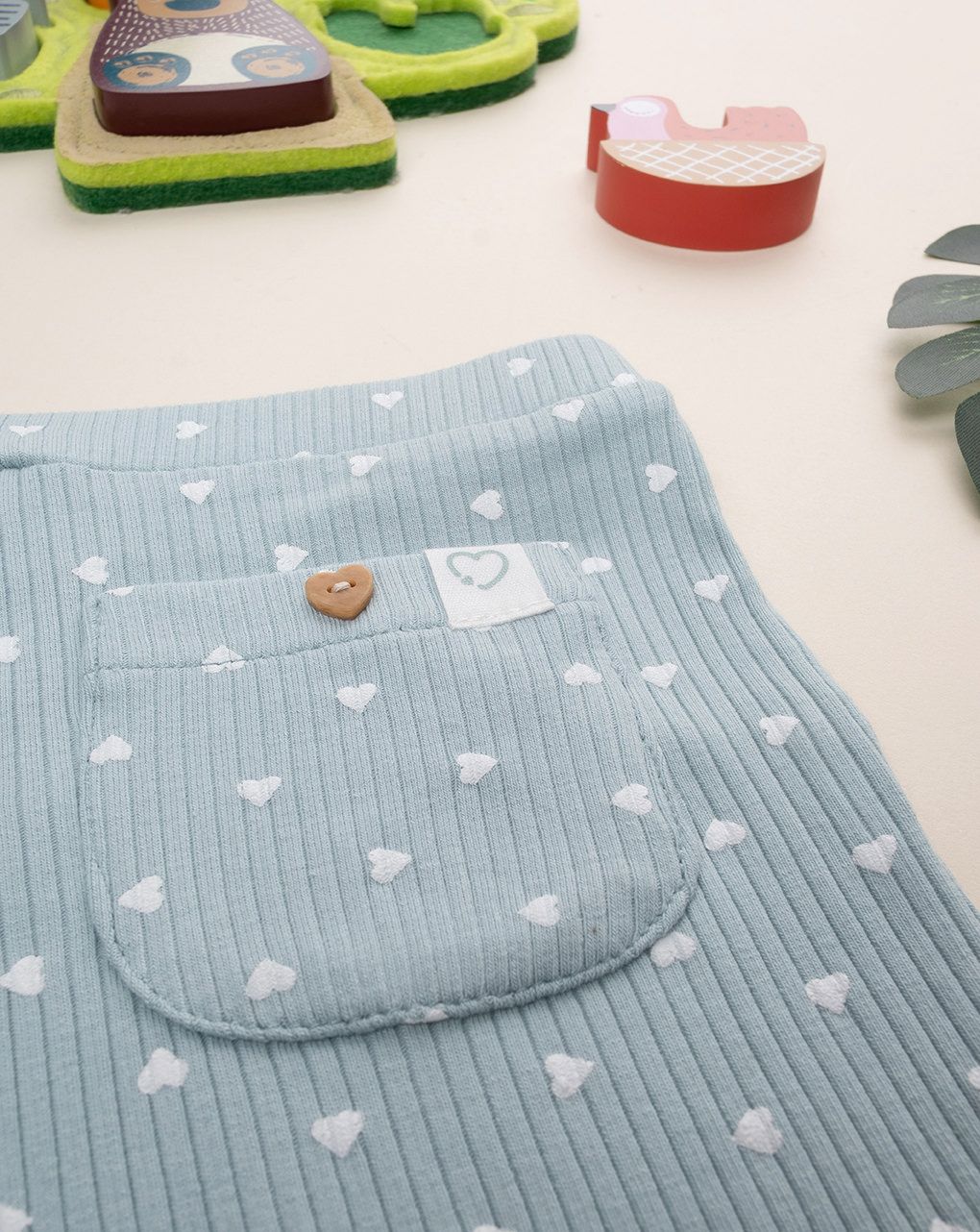 παιδικό κολάν γκριζοπράσινο ριμπ με καρδούλες για κορίτσι - Prénatal