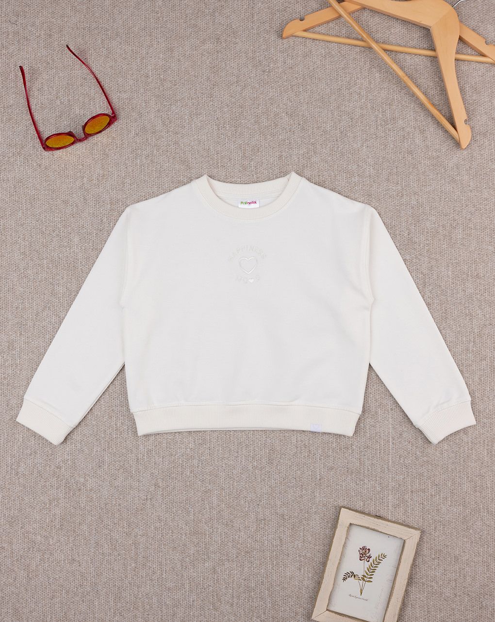 παιδική μπλούζα φούτερ λευκή happiness mood για κορίτσι - Prénatal