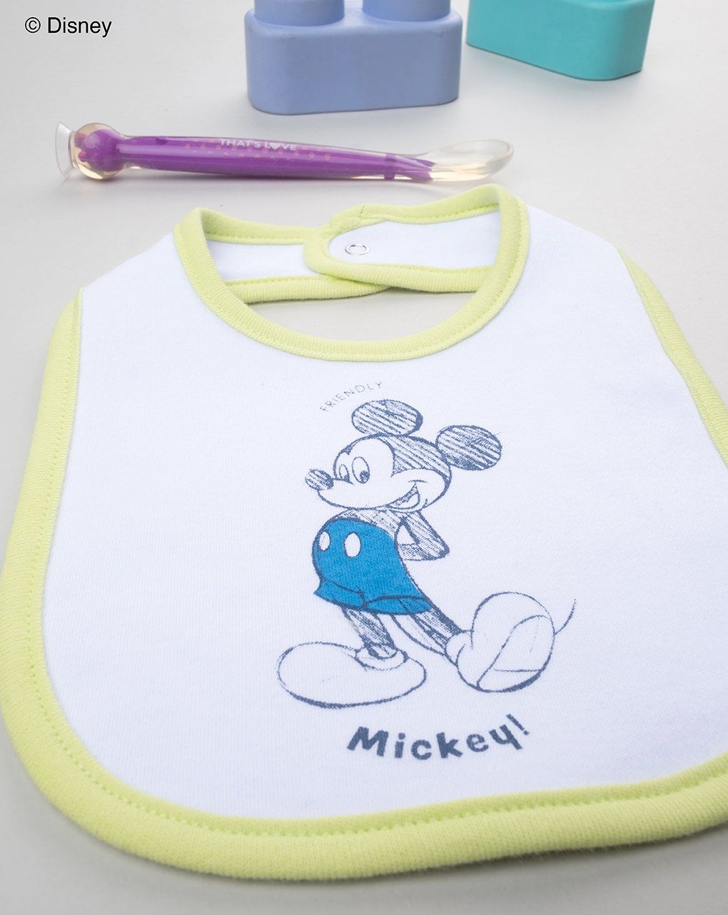 βρεφική σαλιάρα λευκή/λαχανί mickey για αγόρι - Prénatal