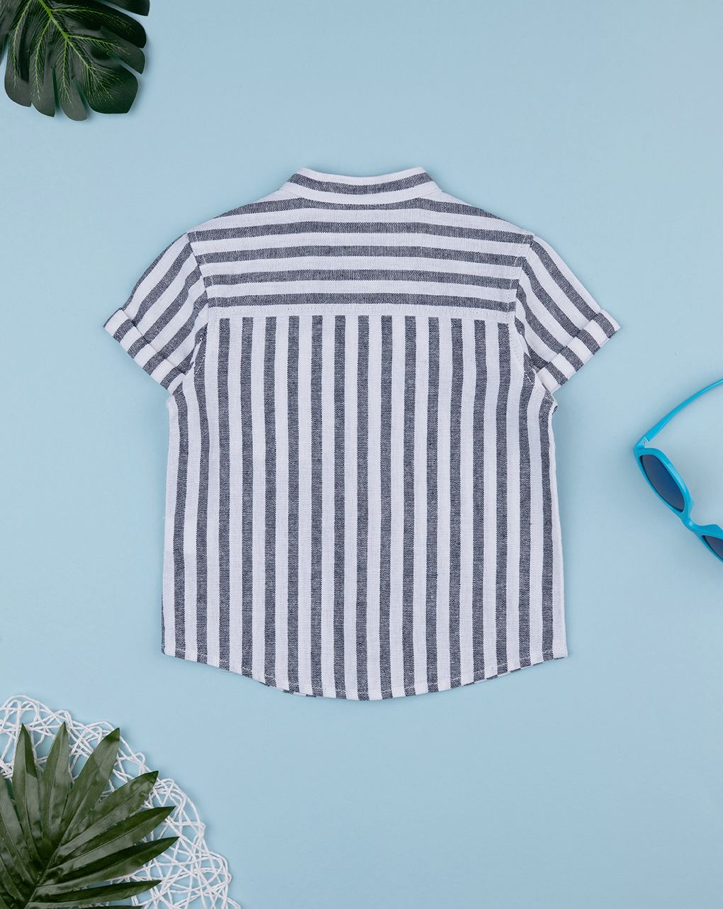 βρεφικό πουκάμισο λινό ριγέ λευκό/μπλε για αγόρι - Prénatal