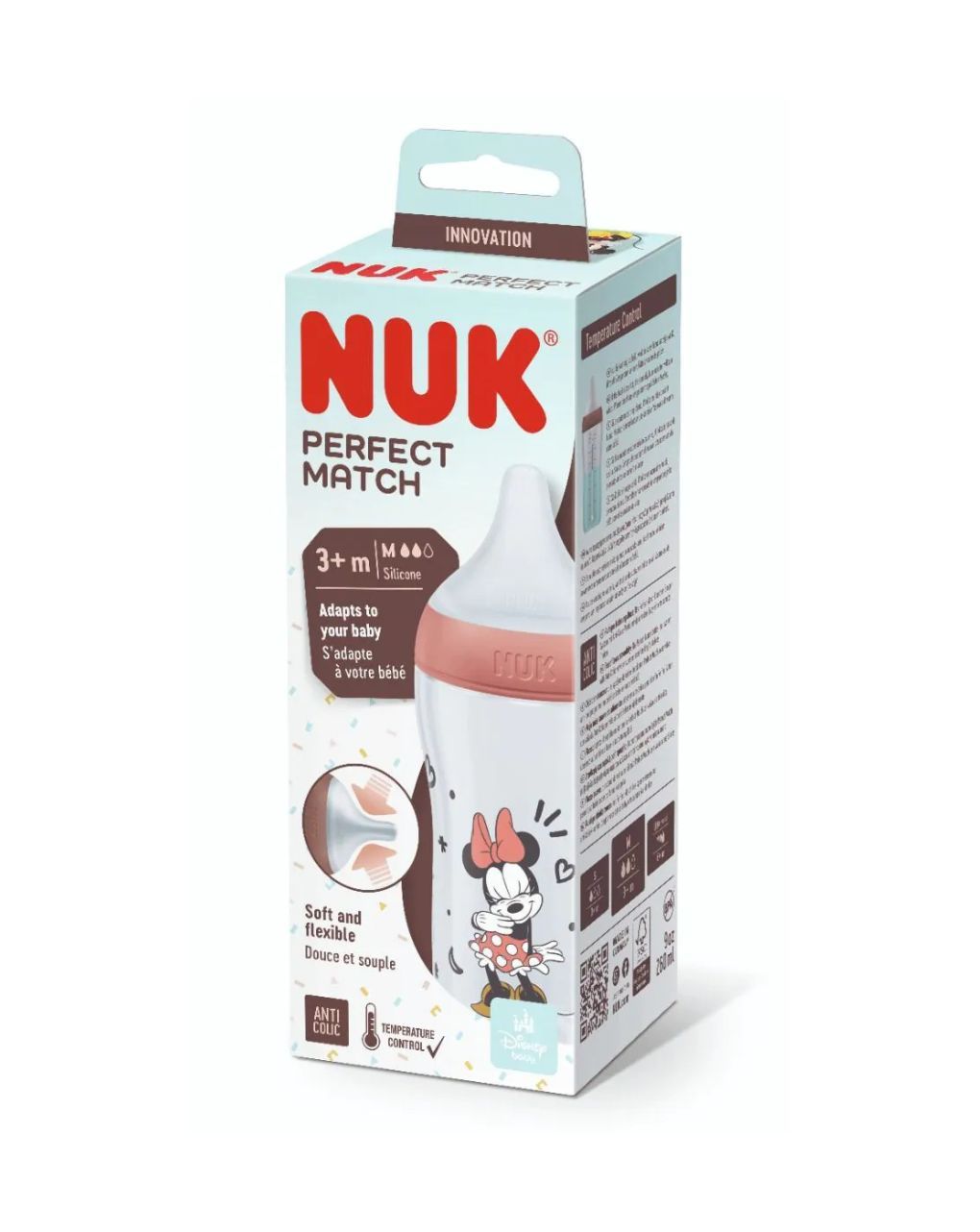Nuk perfect match πλαστικό μπιμπερό με μαλακή θηλή σιλικόνης 3m+ 260ml disney minnie 10216306 - Nuk