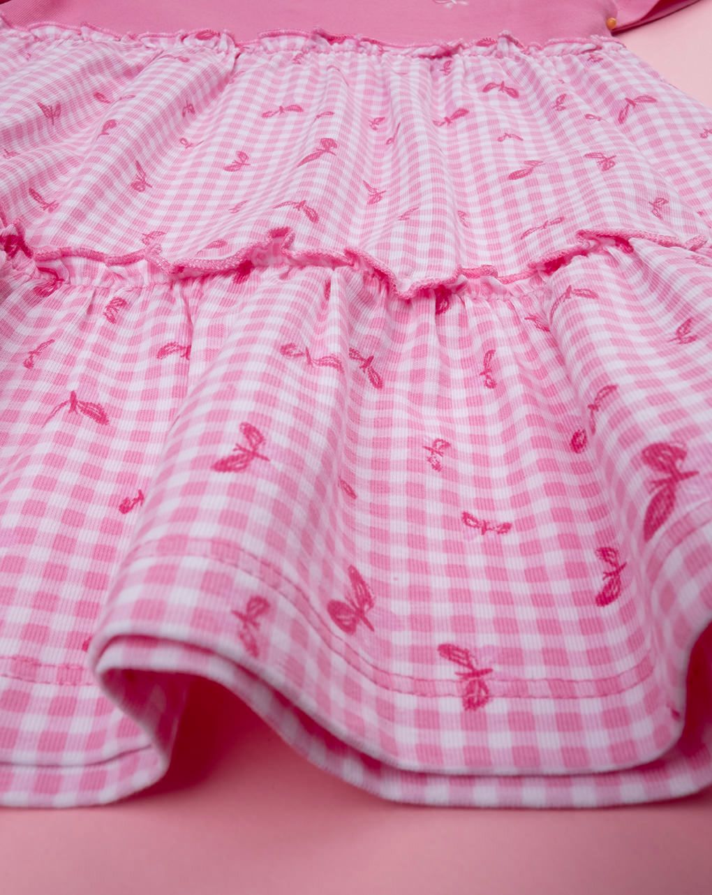 βρεφικό φόρεμα ροζ καρό με πεταλούδες για κορίτσι - Prénatal