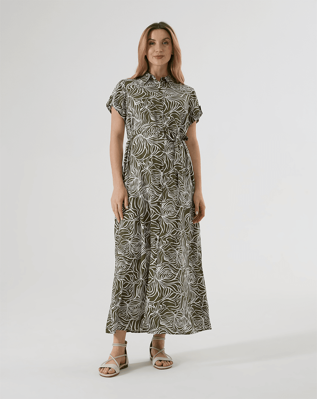 γυναικείο φόρεμα chemisier εγκυμοσύνης/θηλασμού πράσινο με μοτίβα - Prénatal