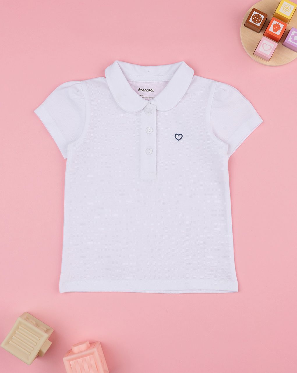 βρεφικό t-shirt πόλο λευκό με καρδούλα για κορίτσι - Prénatal