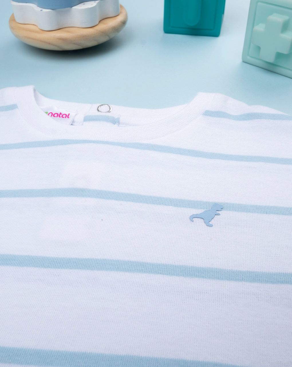 βρεφικό t-shirt λευκό ριγέ με δεινόσαυρο για αγόρι - Prénatal