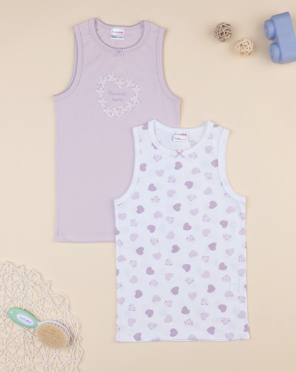 παιδικά φανελάκια πακέτο x2 romantic heart για κορίτσι