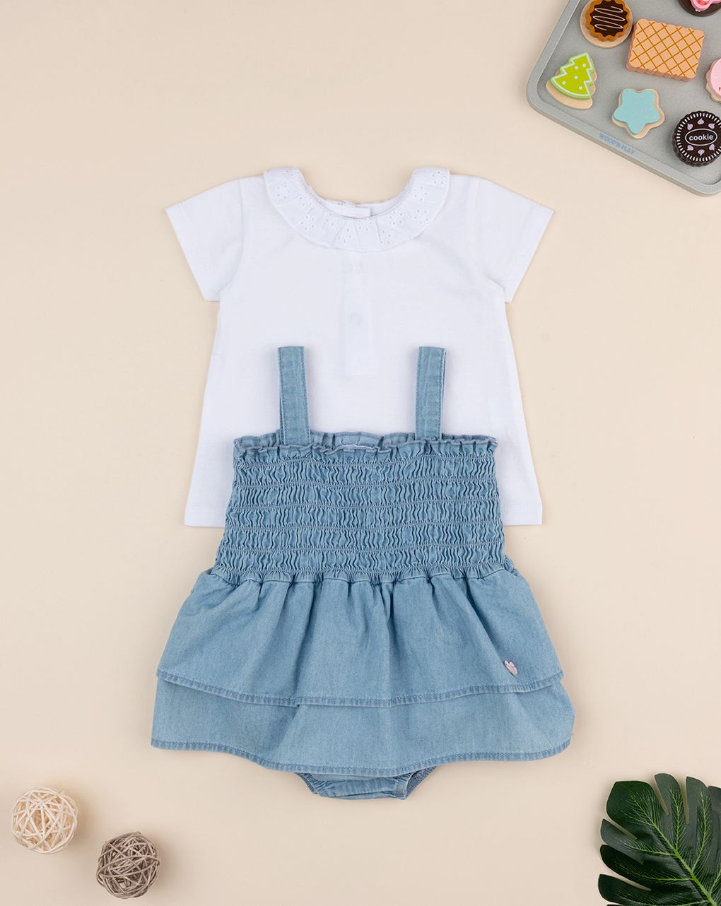 βρεφικό σετ t-shirt και τζιν φόρεμα για κορίτσι