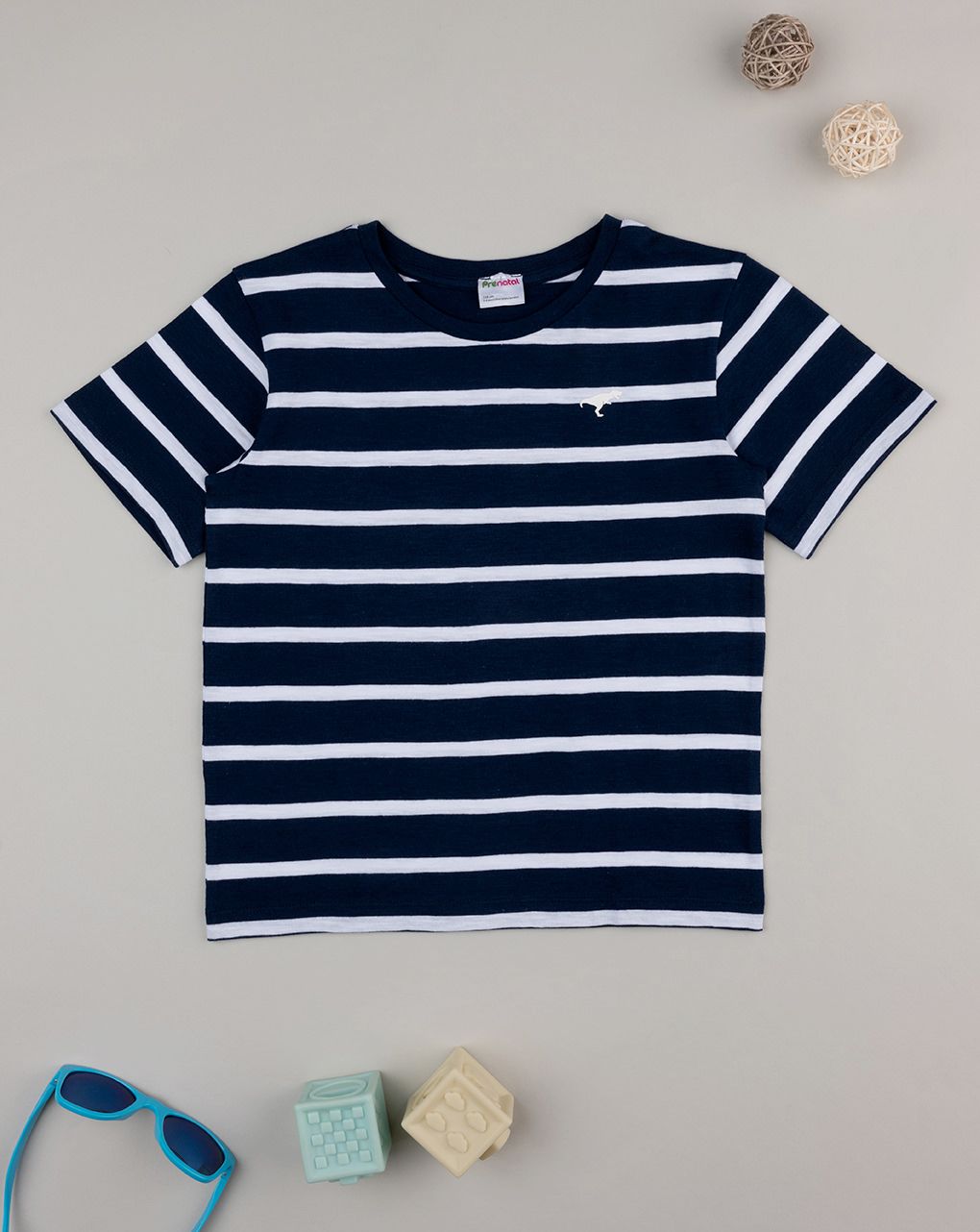 παιδικό t-shirt ριγέ μπλε/ λευκό με δεινόσαυρο για αγόρι
