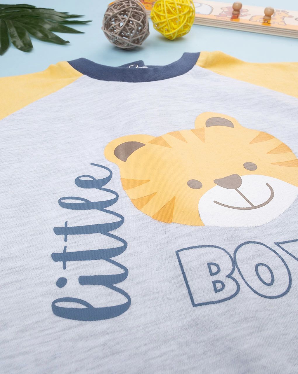 βρεφική κοντή ολόσωμη πιτζάμα γκρι little boy για αγόρι - Prénatal