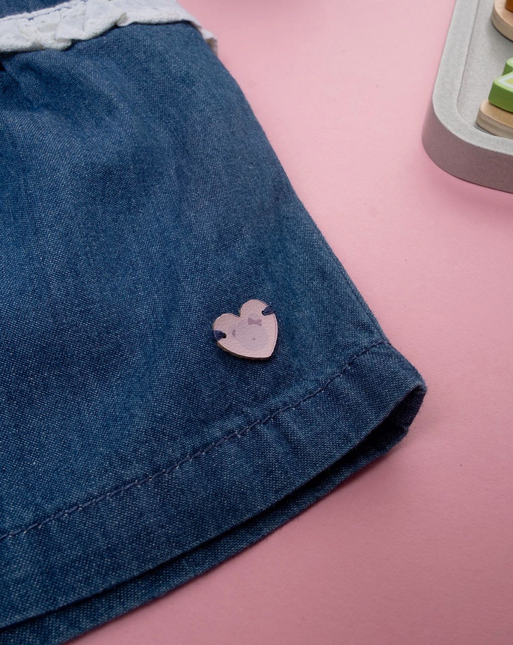 παιδικό τζιν σορτσάκι μπλε με δαντέλα για κορίτσι - Prénatal