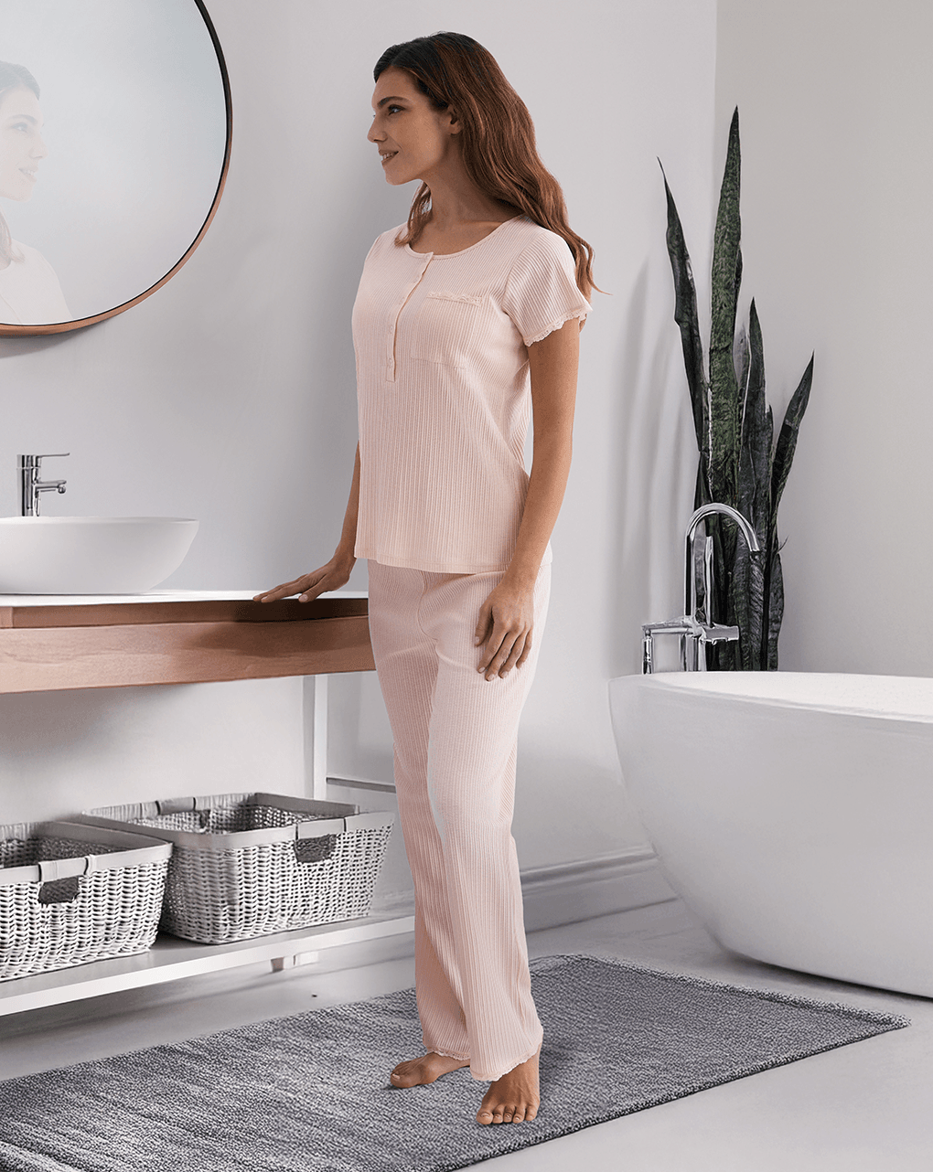 γυναικεία πιτζάμα εγκυμοσύνης/θηλασμού ροζ ριμπ