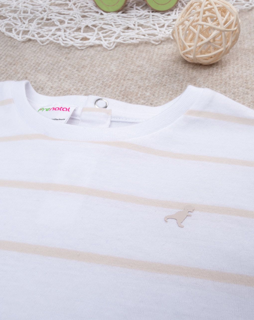 βρεφικό t-shirt λευκό ριγέ με δεινόσαυρο για αγόρι - Prénatal
