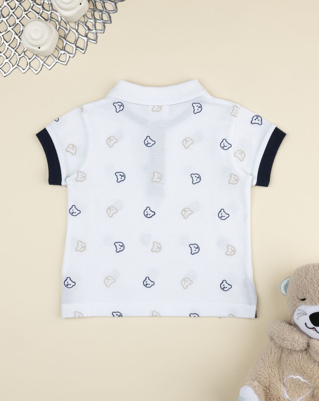 βρεφικό t-shirt πόλο λευκό με αρκουδάκια elegant για αγόρι - Prénatal