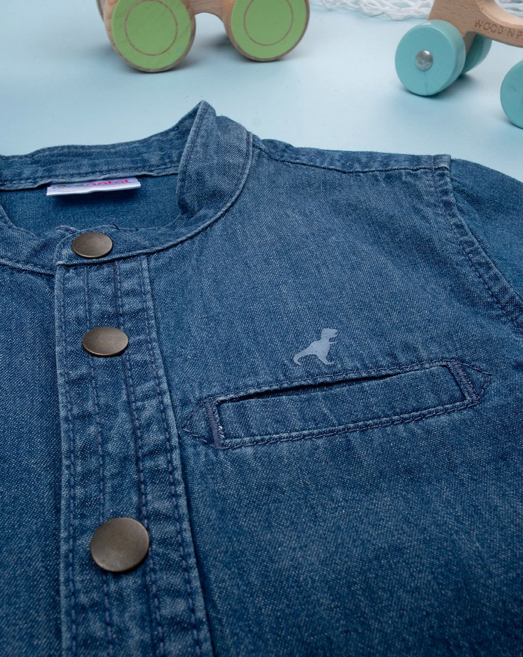 βρεφικό τζιν πουκάμισο μπλε με δεινόσαυρο για αγόρι - Prénatal