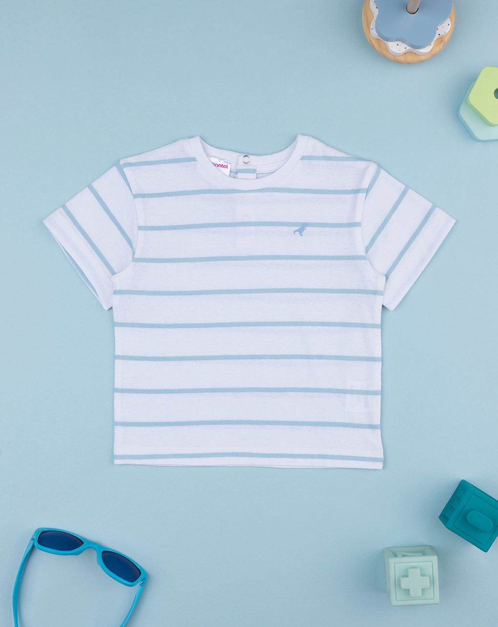 βρεφικό t-shirt λευκό ριγέ με δεινόσαυρο για αγόρι - Prénatal