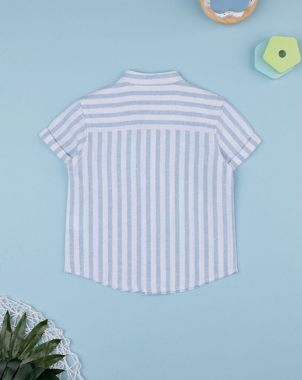 βρεφικό πουκάμισο λινό ριγέ λευκό/γαλάζιο για αγόρι - Prénatal