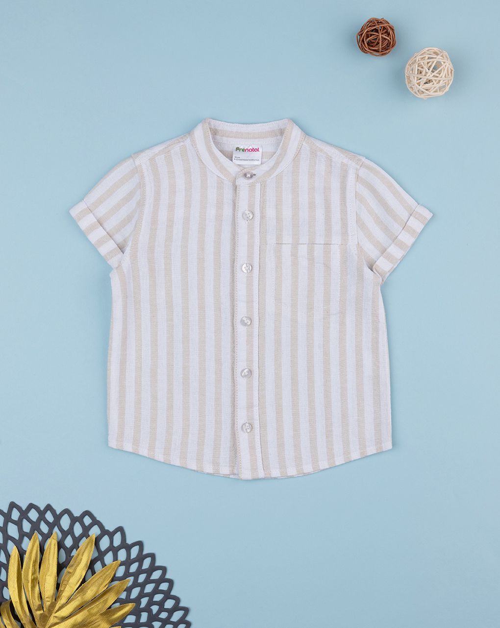 βρεφικό πουκάμισο λινό ριγέ λευκό/μπεζ για αγόρι