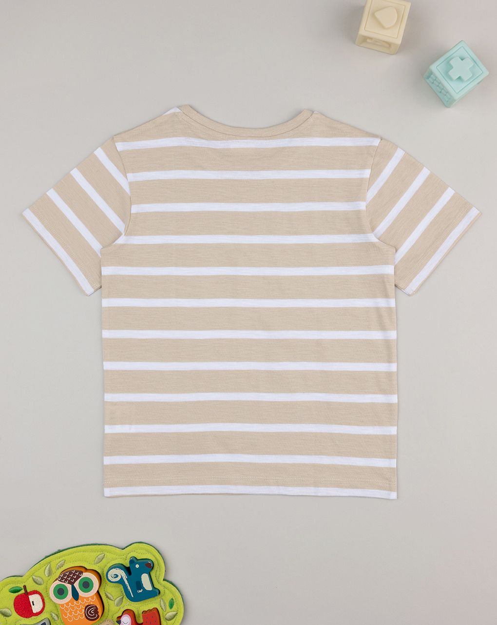 παιδικό t-shirt ριγέ μπεζ/ λευκό με δεινόσαυρο για αγόρι - Prénatal