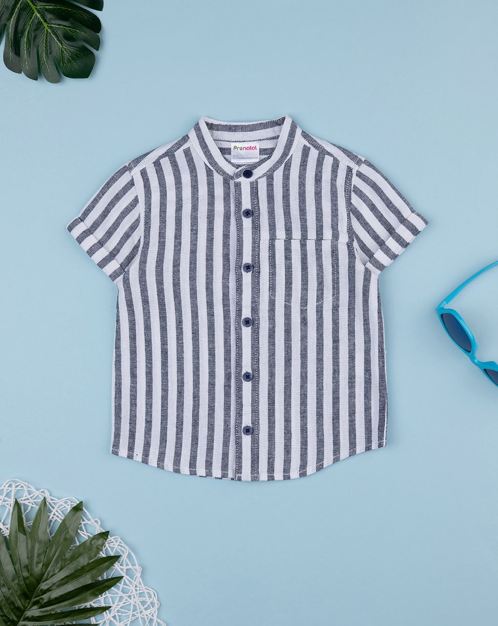 βρεφικό πουκάμισο λινό ριγέ λευκό/μπλε για αγόρι