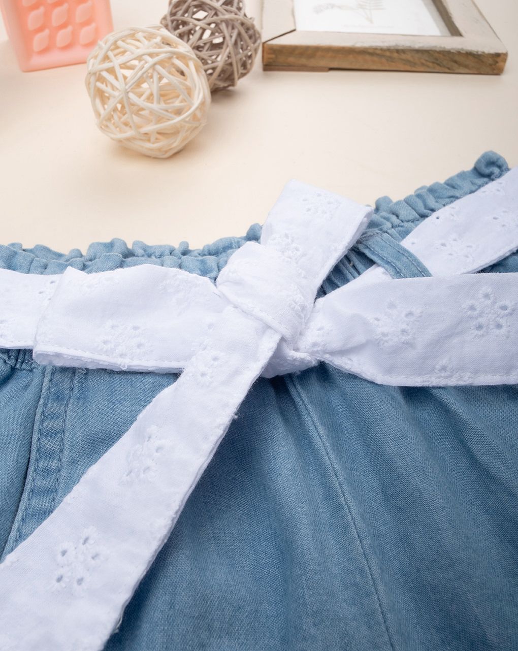 παιδικό τζιν σορτσάκι μπλε με ζώνη για κορίτσι - Prénatal