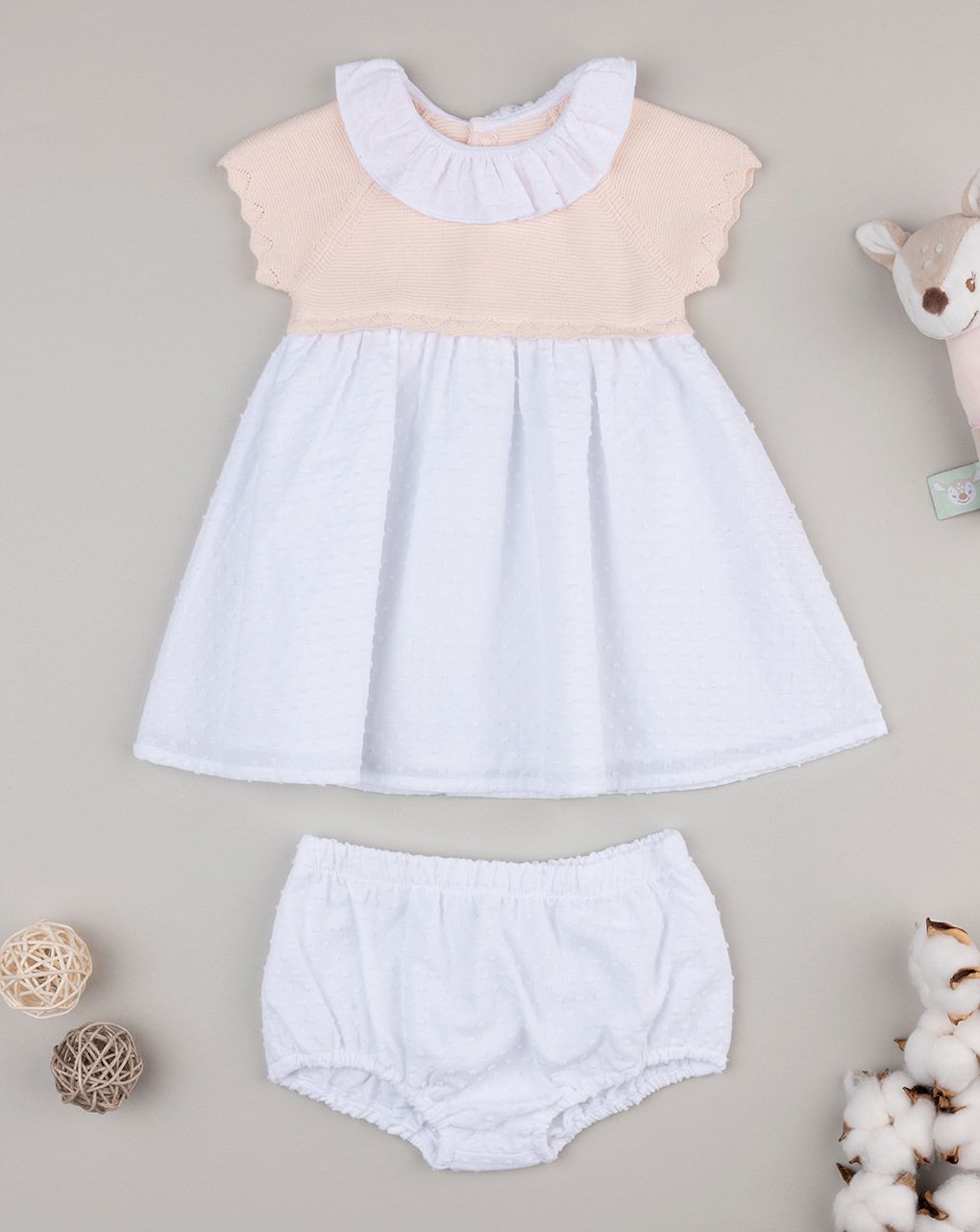 βρεφικό φόρεμα σομόν/λευκό elegant για κορίτσι - Prénatal